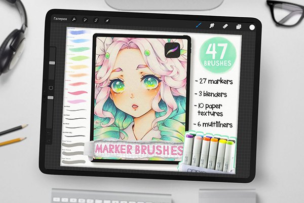 【Procreate笔刷】47支酷笔客灵感马克笔绘画Procreate笔刷 Copic inspired Marker Brush Set for Procreate