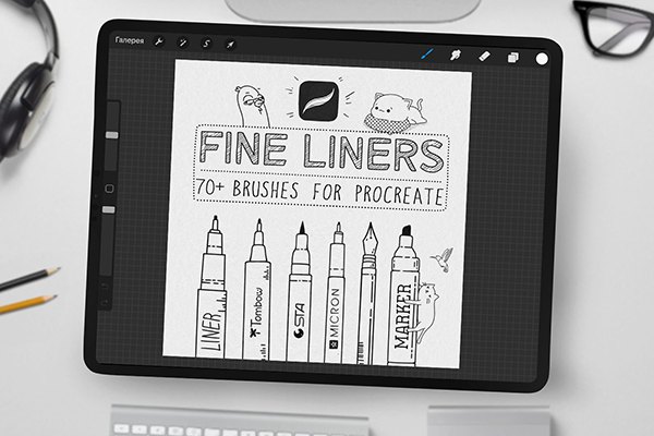 【Procreate笔刷】75支精细眼线笔化妆Procreate笔刷 Fine Liner Brushes for Procreate