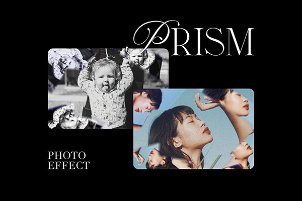 【PSD模板】复古颗粒纹理棱镜光线折射照片特效PSD模板 Grainy Prism Photo Effect