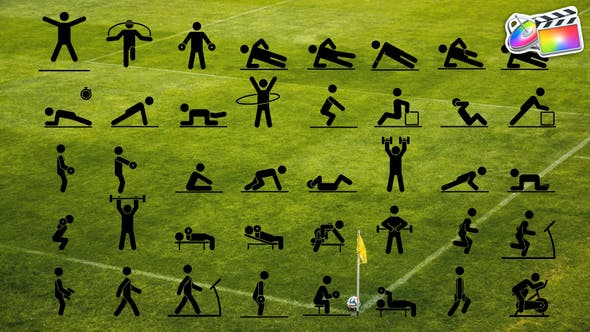 【FCPX插件】40个体育运动健身象形卡通人物图标动画 40 Animated Fitness Pictograms