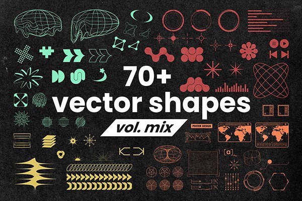 【矢量素材】78款未来科幻抽象艺术图形矢量素材 70 Futuristic Vector Shapes Vol.MIX
