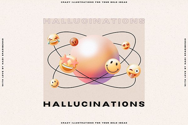 【PNG素材】150+迷幻抽象渐变立体复古表情形状元素插图设计图片素材 Hallucinations – 3D Illusion