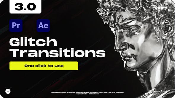【AE/PR模板】数码故障风格视频转场特效(含音效) Glitch Transitions 3.0