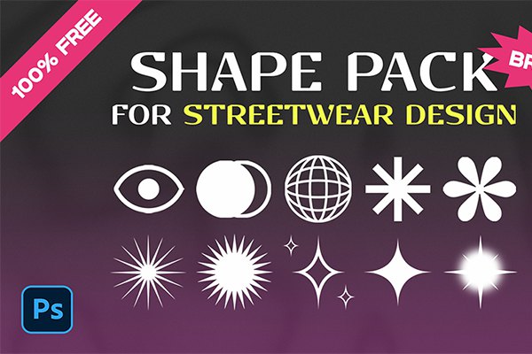 【PS笔刷】17支适用于街头服饰设计抽象概念艺术形状PS笔刷 Shape Pack (Photoshop Brush) for Streetwear Design