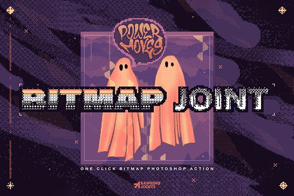 【PS动作】复古怀旧8Bit低保真像素风半色调马赛克效果PS特效动作 Bitmap Joint Effect Action