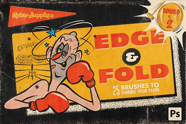 【PS笔刷】25支复古仿旧边缘裂缝纸张褶皱磨损颗粒纹理PS绘画笔刷 Edge& Fold Distressor Brushes vol.2