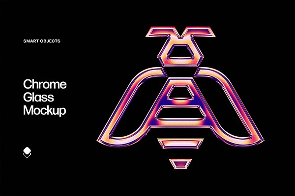 【PSD模板】6种金属玻璃镀铬光泽纹理文本样式PSD模板样机 Chrome Glass Mockup