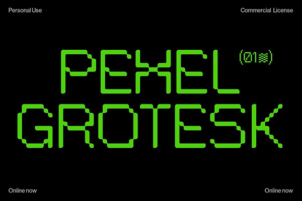 【字体】未来派赛博朋克新怪诞主义复古像素圆角边缘创意英文字体 Pexel Grotesk