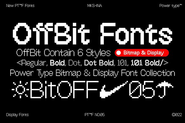 【字体】6款Bitmap 派生位图点阵像素化设计英文字体 OffBit Font Collections