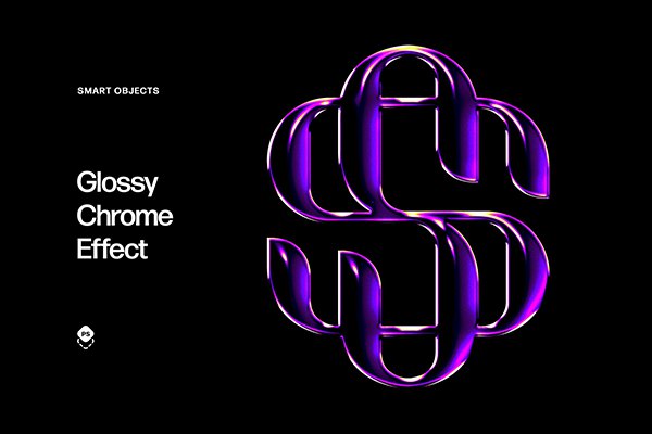 【PSD模板】赛博朋克科幻3D金属镀铬光泽立体标题Logo文本样式PSD模板 Glossy Chrome Text Effect