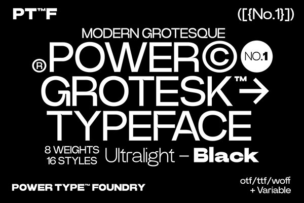 【字体】经典时尚现代印刷排版艺术设计无衬线英文字体家族 Power Grotesk Font Family