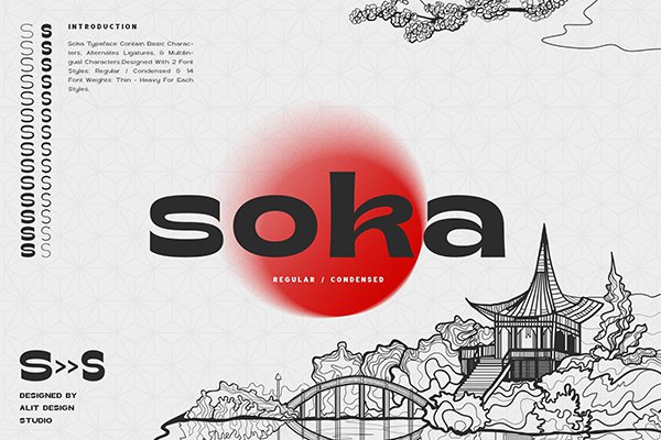 【字体】东方日式复古经典海报杂志排版印刷设计无衬线英文字体 Soka Typeface