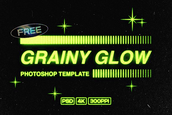 【PSD模板】模糊发光颗粒杂色复古特效文本样式PSD模板 Grainy Glow Photoshop Template
