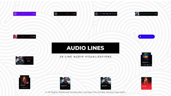 【AE模板】20组线形音乐播放器音频可视化波形动画 Line Audio Visualizations