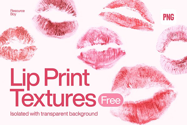 【PNG素材】100款甜蜜唇印吻痕叠加纹理PNG设计素材 100+ Lip Print Textures