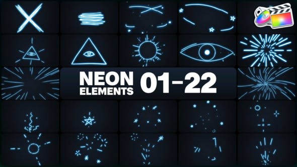 【FCPX插件】22个霓虹发光动态图形动画元素 Neon Elements 01-22