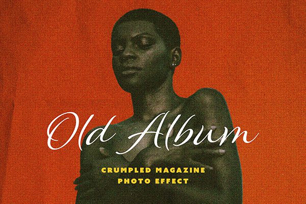 【PSD模板】复古相册旧照片划痕褶皱纹理特效PSD模板 Old Album Photo Effect