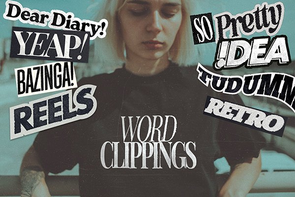 【PNG素材】208种常用复古数字文本单词剪贴画海报封面设计PNG图形素材 Headlines & words stickers cutout