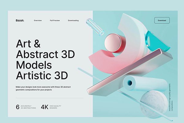 【矢量素材】6款抽象3D矢量几何图形UI设计素材 Bzzzt 3D elements