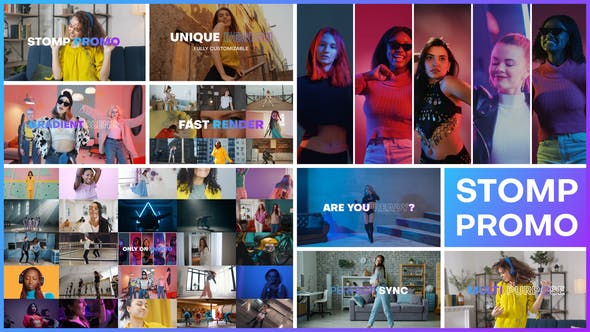 【PR模板】动感快闪多画面拼贴图文展示片头动画 GradientBlend Stomp Promo