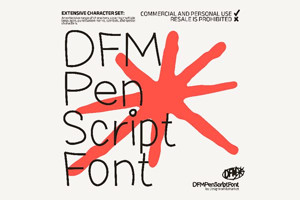 【字体】纤细可爱手写线性涂鸦创意设计英文字体 DFM Pen Script Font