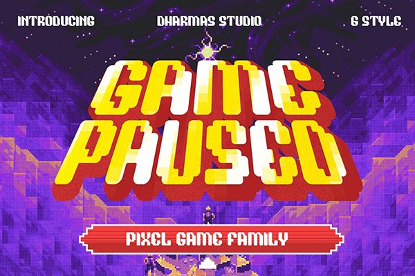 【字体】90年代街机电玩复古游戏像素化传单海报设计英文字体 Game Paused – Pixel Game Family