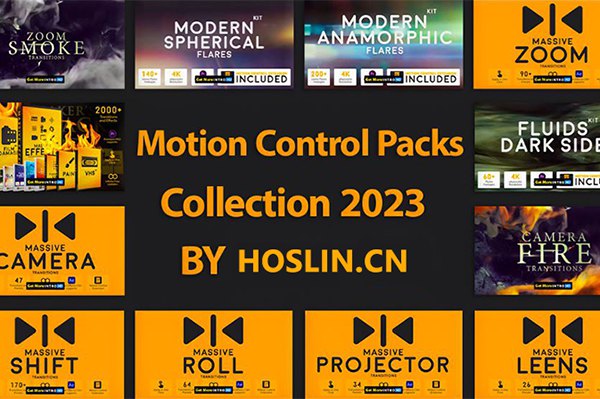 【AE脚本】17套视频特效调色转场复古胶片烟雾光效素材叠加预设包 Motion Control Packs Collection 2023