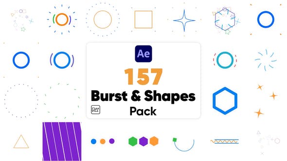 【AE模板】157个矢量彩色运动图形MG小动画 Burst and Shapes Pack