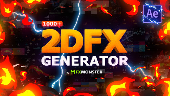 【AE脚本】769个二维动漫能量电流火焰烟雾图形标题背景转场MG特效动画 2DFX Generator