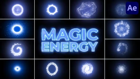 【AE模板】12个魔法能量发光粒子特效叠加动画 Magic Energy