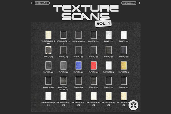 【图片素材】30张高分辨率复古纸张打印扫描颗粒故障肮脏纹理背景叠加图片素材 DORON STUDIOS – Texture Scans Vol.1