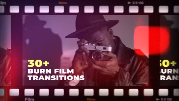 【AE模板】30种电影胶片刻录过渡转场动画 Film Burn Transitions