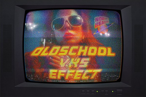 【PSD模板】复古VHS屏幕显示故障噪点颗粒扭曲纹理特效PSD模板 VHS Machine – Retro Monitor Effect