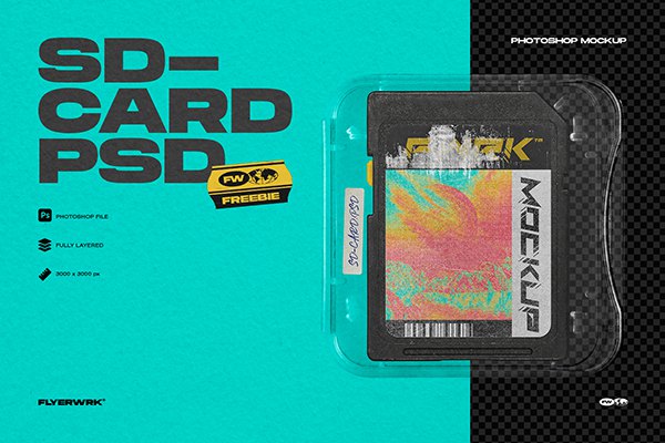 【PS样机】SD存储卡记忆卡产品设计PS贴图样机 Flyerwrk – SD Card Mockup