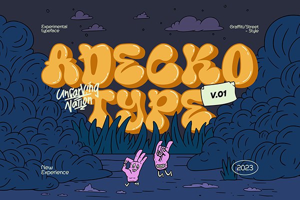 【字体】潮流嘻哈城市街头涂鸦绘画扭曲可爱手写英文字体 Adecko – Graffiti Display Font