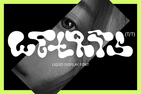 【字体】液态流体抽象扭曲迷幻斑点创意设计英文字体 Liquid Type: Wetris Display Font