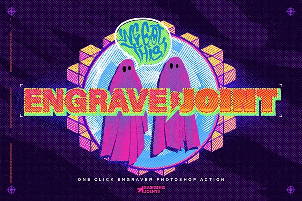 【PS动作】复古像素化半色调雕刻照片效果PS动作 EngraveJoint Effect Action