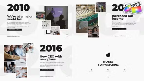 【FCPX插件】现代企业发展历程大纪事时间线动画模板 Clean Corporate Timeline Presentation