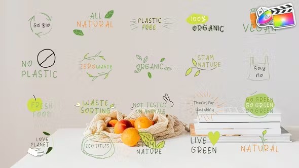 【FCPX插件】20种卡通小清新绿植素描文字标题动画 Eco Titles