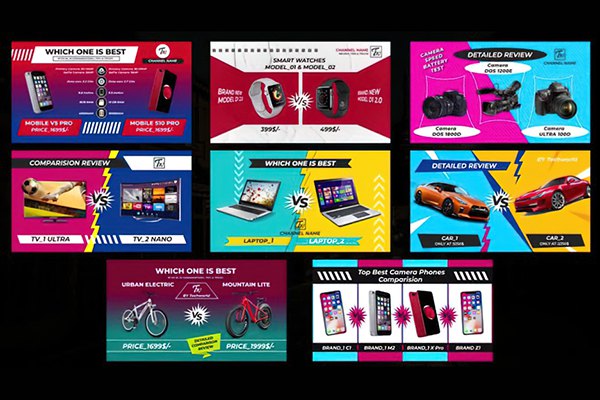 【AE模板】8种产品评测对比介绍比较PK展示动画 Versus Intros