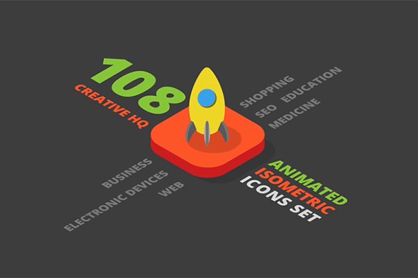 【AE模板】108种三维等距平面MG图标动画 3D Isometric Flat Icons Pack