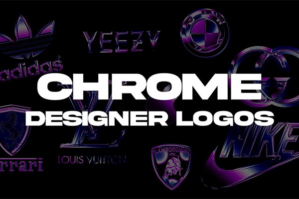 【PNG素材】20款酸性镀铬闪亮光泽纹理时尚品牌Logo徽标设计PNG素材 MoonBear – Chrome Designer Logos