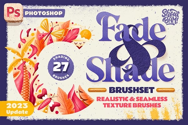 【PS笔刷】27支手绘插画淡入淡出阴影纹理层次感效果PS笔刷 Fade & Shade Photoshop Brush Set