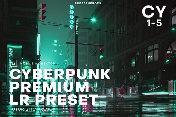 【LR预设】5款未来城市赛博朋克夜景摄影调色Lightroom预设C1预设 Cyberpunk Futuristic Lightroom