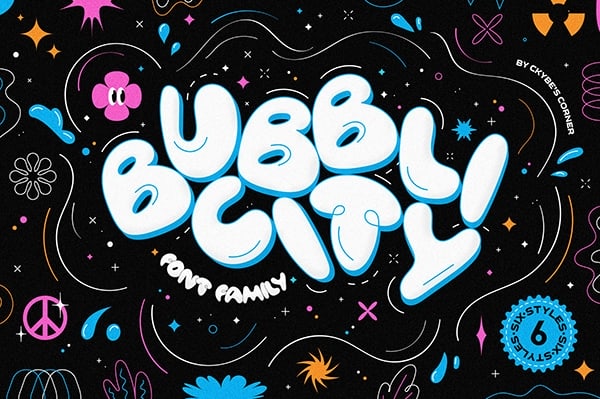 【字体】趣味卡通复古Y2K反设计肥胖臃肿气泡创意设计英文字体 Bubblicity Bubble Font Family