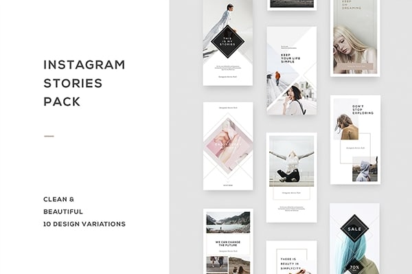 【PSD模板】10款时尚简约INS艺术风格故事卡片传单设计排版样式PSD模板 Instagram Stories Pack