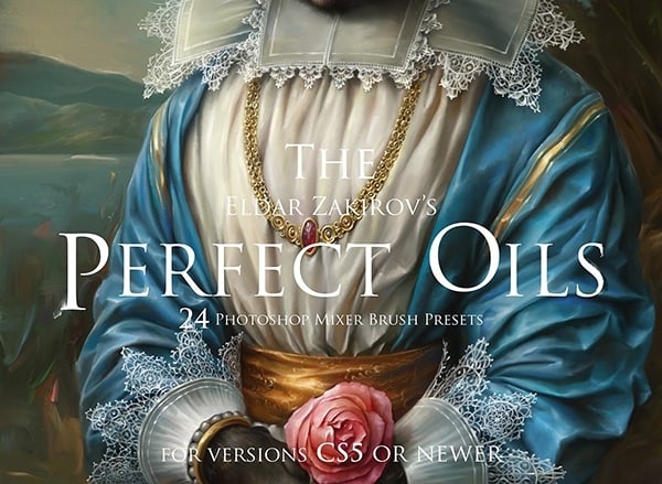 【PS笔刷】24支油画绘画颜料笔触肌理Photoshop笔刷 Perfect Oils. 24 Photoshop Brushes
