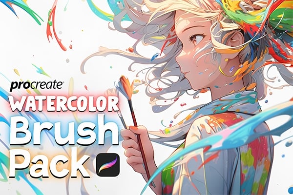 【Procreate笔刷】34支iPad绘画动漫水彩漫画插画设计Procreate笔刷 Procreate Watercolor Brush Pack for Anime & Manga
