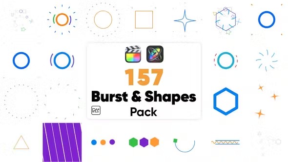 【FCPX插件】157种彩色圆圈爆炸线条运动图形MG小动画 Burst and Shapes Pack