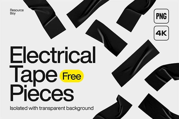 【PNG素材】100个使用中黑色电工塑料绝缘胶带纹理PNG合成素材 100 Electrical Duct Tape Textures